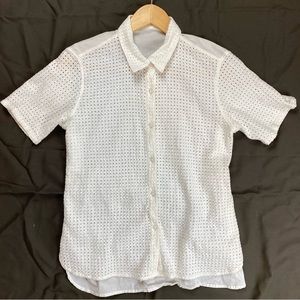 White Knit Front Collared Shirt M